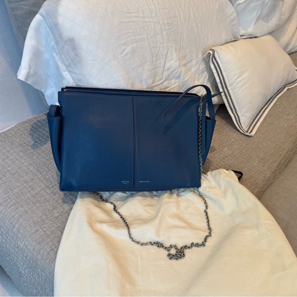 Celine Blue Leather tri fold Shoulder Bag